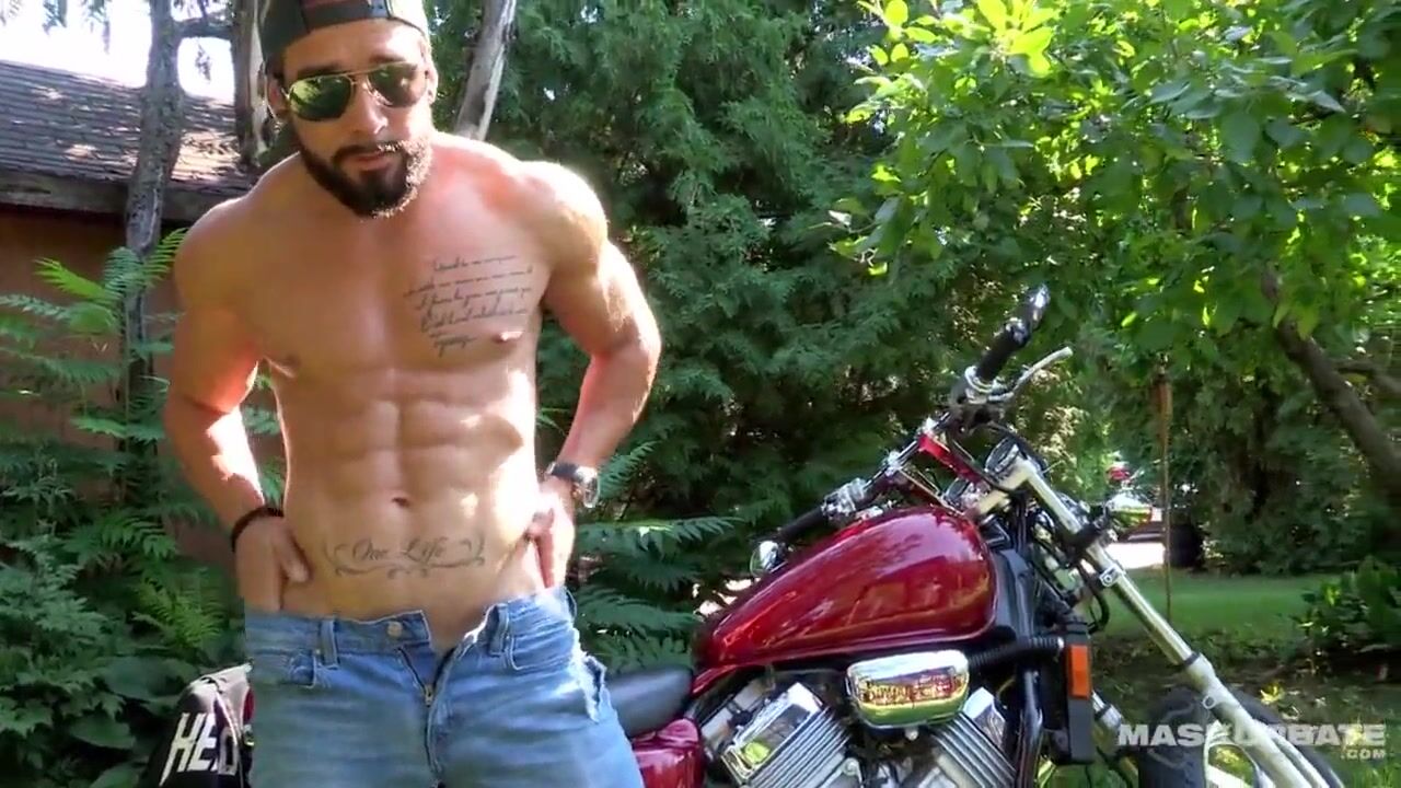 Gay Biker Porn - Maskurbate Hunky Biker Jerks Wang Outside at Gay0Day