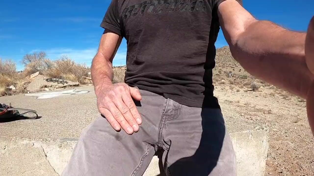 Shooting cum into grey pants in public watch online