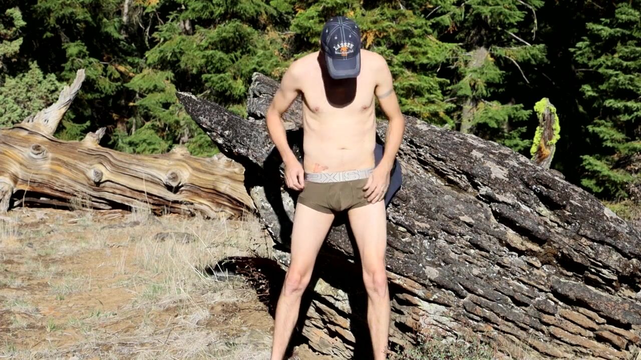 Daddy with a Big Cock Enjoys Showing off outside on a Sunny Day in a Public Forest watch online pic image