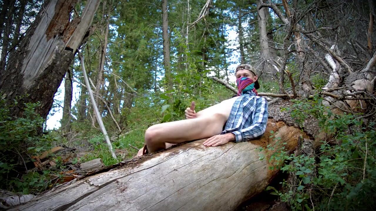 Hot Country Boy Jacks Off On Fallen Tree in Public Wilderness watch online