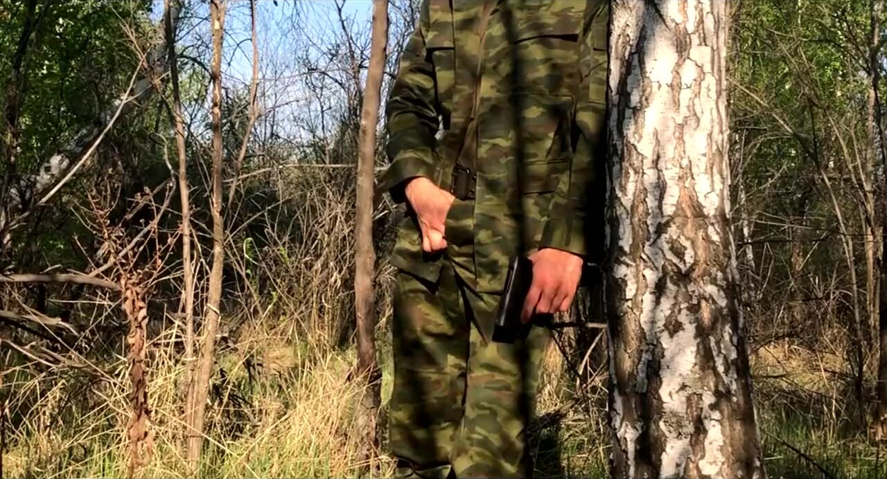Russian SOLDIER in the forest JERKING off a military dick watch online