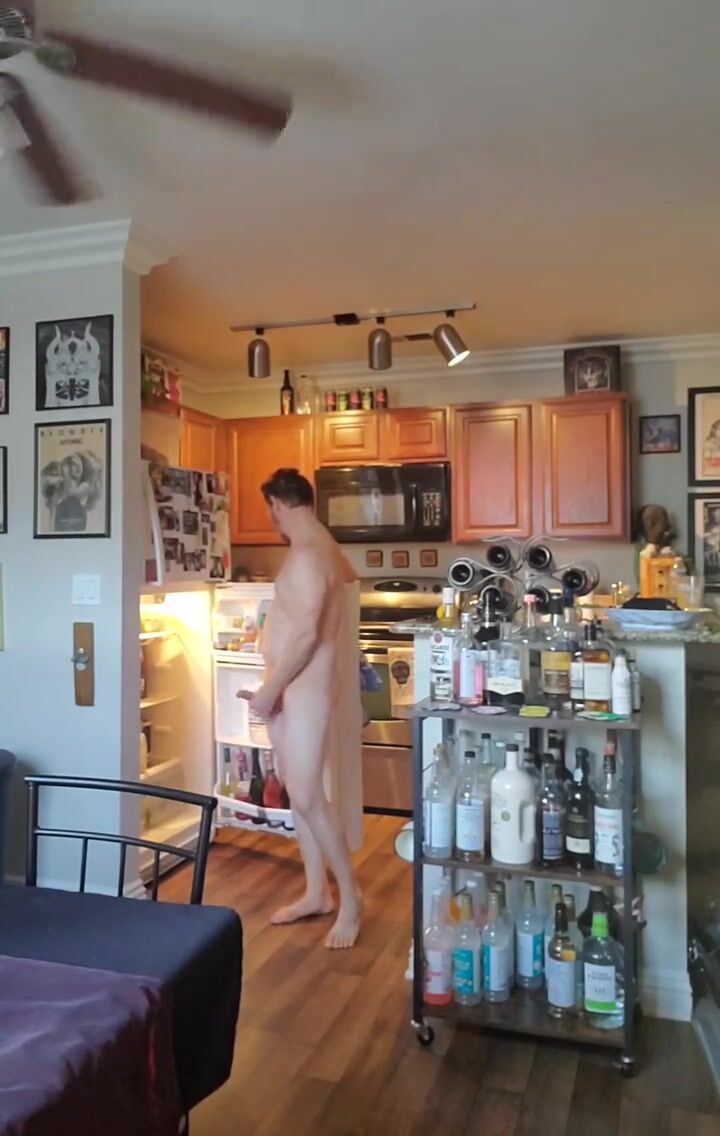 Nudist with Boner at Home Walking Around Masturbating watch online pic image