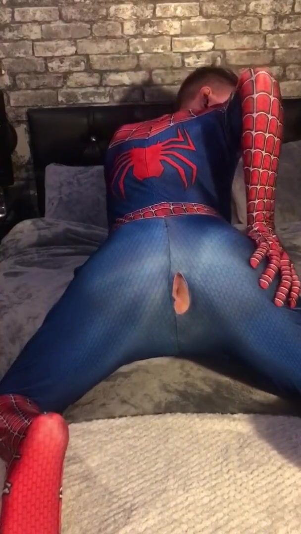 Spider-Man plays with anal beads and black dildo @ Gay0Day