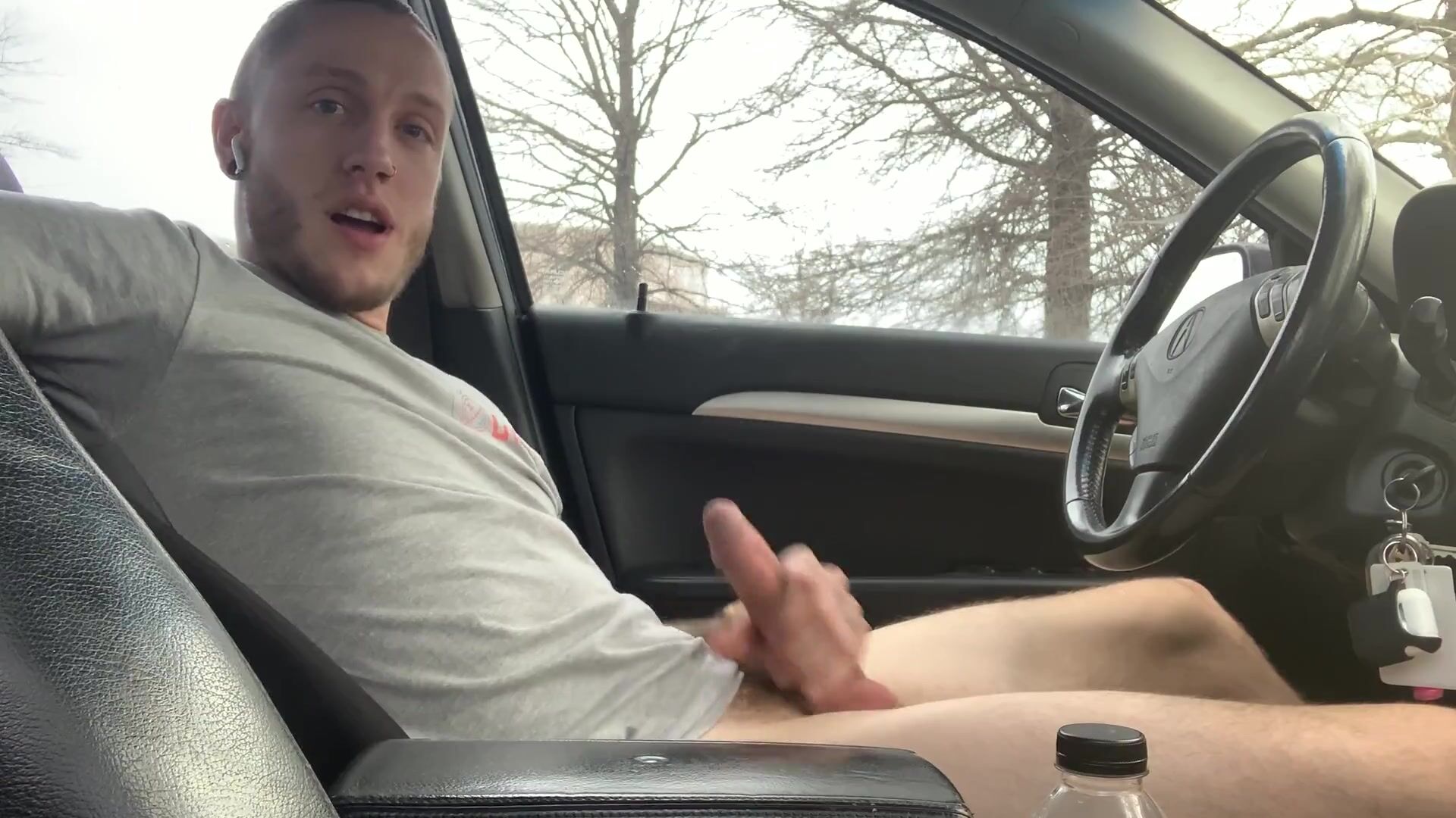 Big Car Cock - White boy cums huge in car at Gay0Day